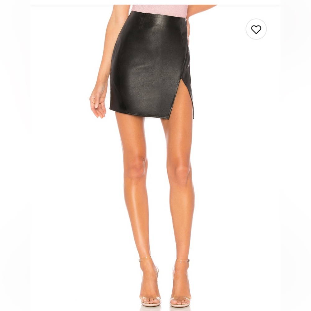 Superdown Black Faux Leather Mini Skirt with Side Slit